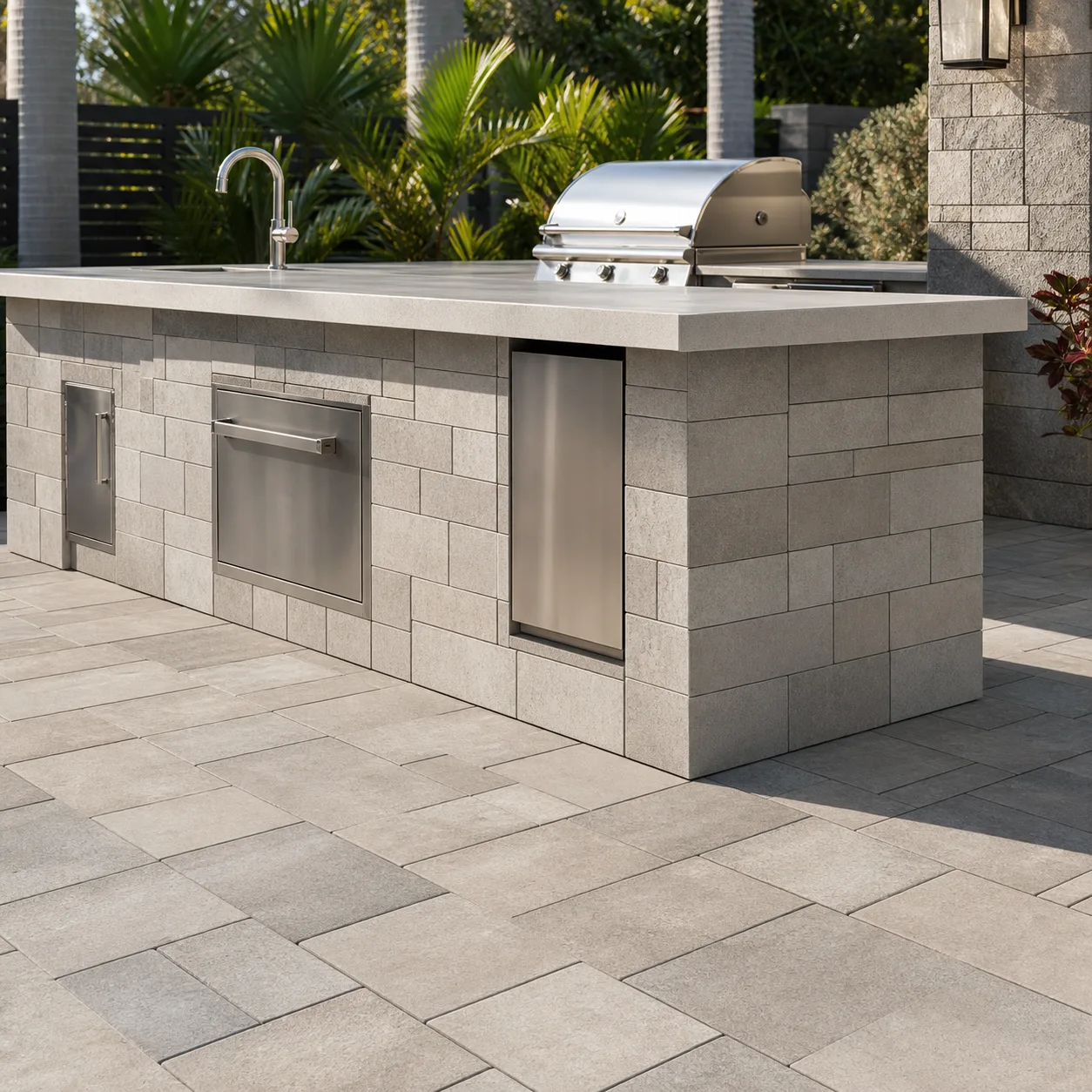 Outdoor kitchen hardscape installation
